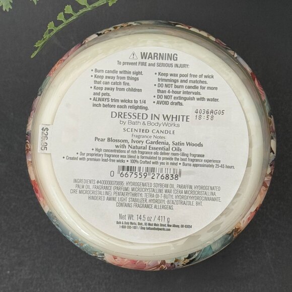 BBW Dressed In White Bath & Body Works 3 Wick Candle - Picture 10 of 10